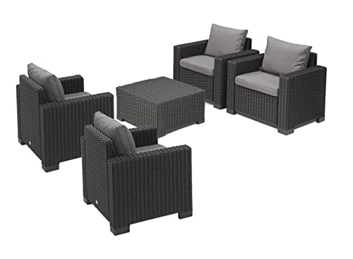 keter-allibert-california-gartenlounge-set-4-sessel-beistelltisch-graphit-runde- image 2