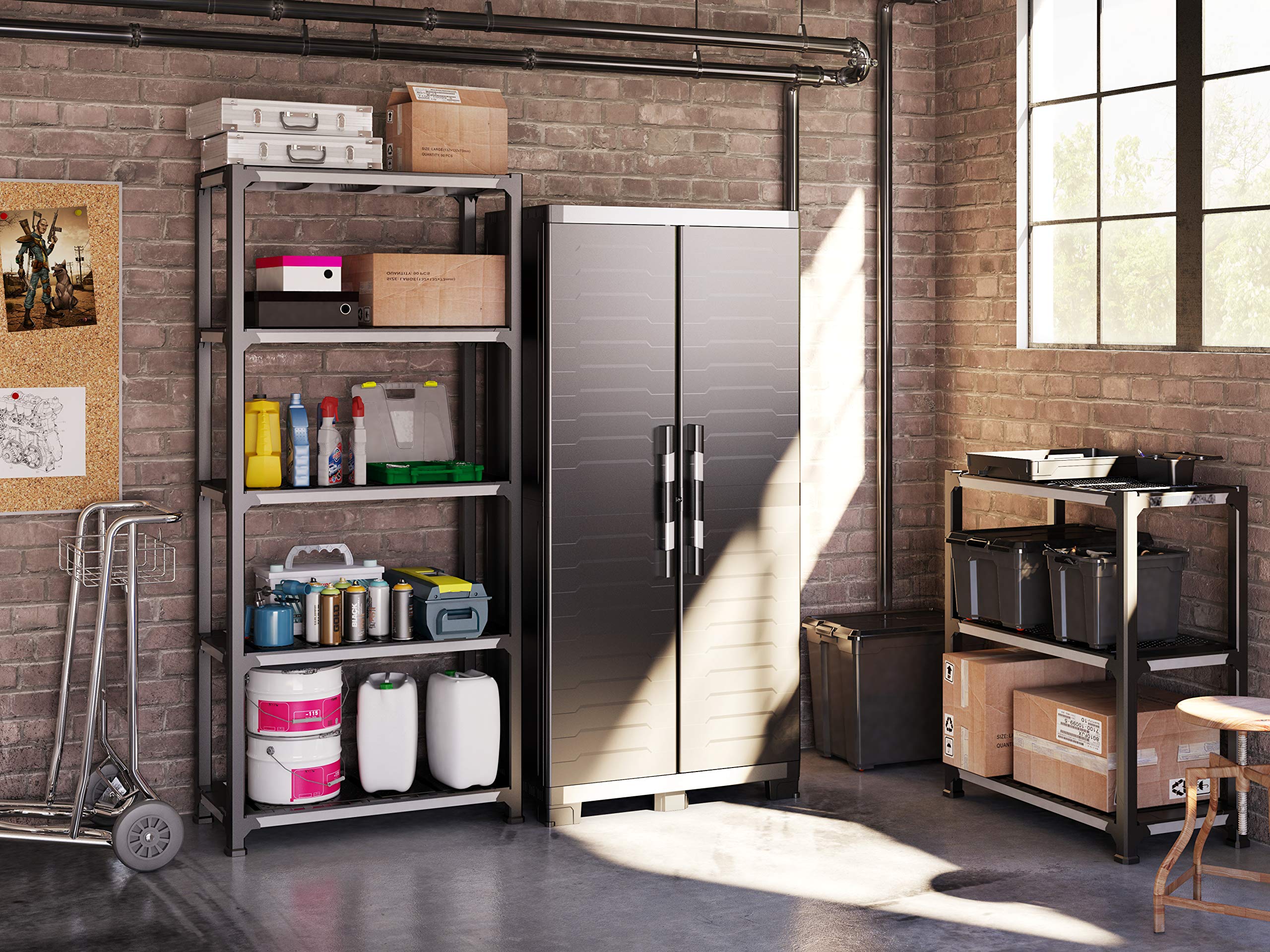 keter-xl-garage-kunststoffschrank-hoch-89x54x188-cm-schwarz-silber image 4