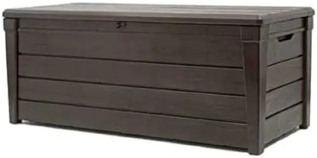 keter-brightwood-kissenbox-auflagenbox-454-liter-taupe-holzoptik-sitzbank image 1