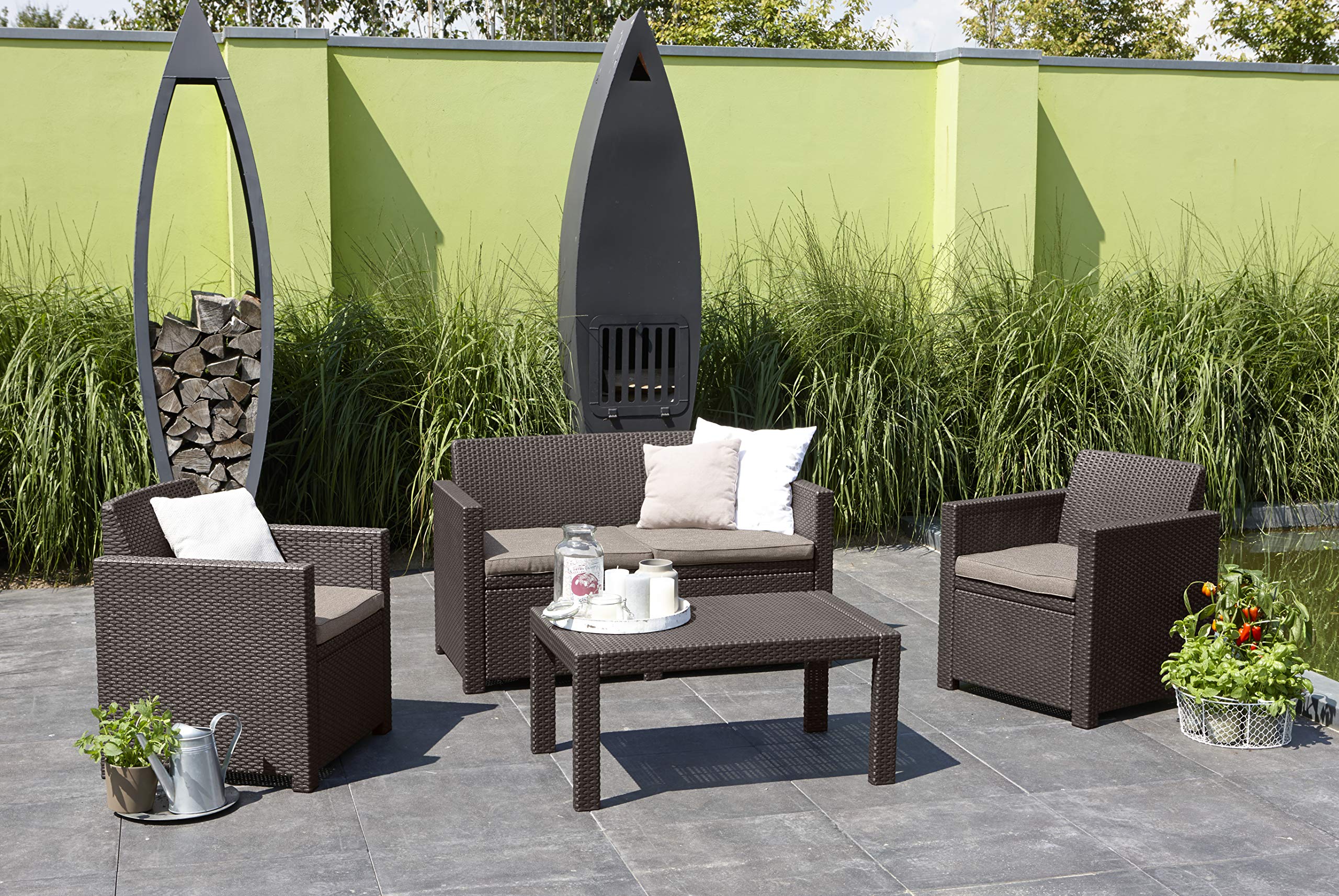 keter-merano-lounge-set-4tlg-sofa-2-sessel-und-tisch-in-braun-taupe image 2