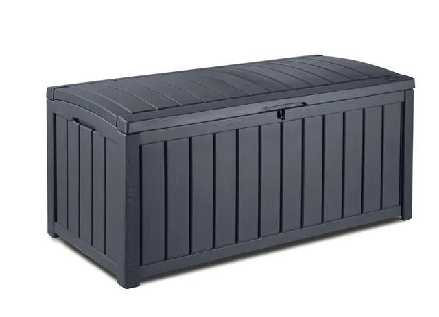 keter-glenwood-kissenbox-auflagenbox-390-l-graphit-holzoptik-mit-sitzbank image 1