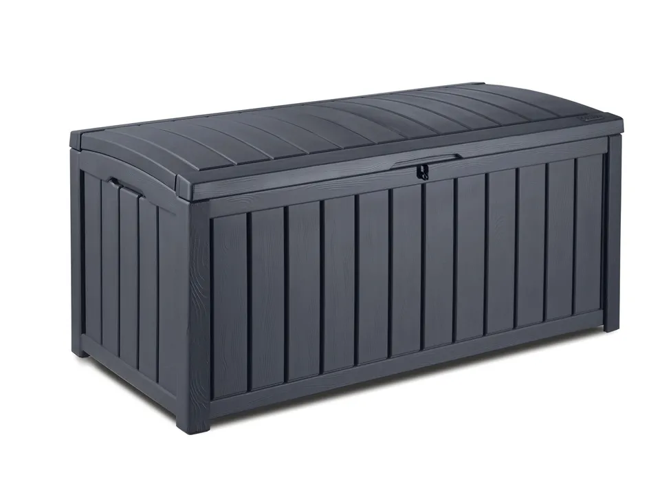 keter-glenwood-kissenbox-auflagenbox-390-l-graphit-holzoptik-mit-sitzbank image 1