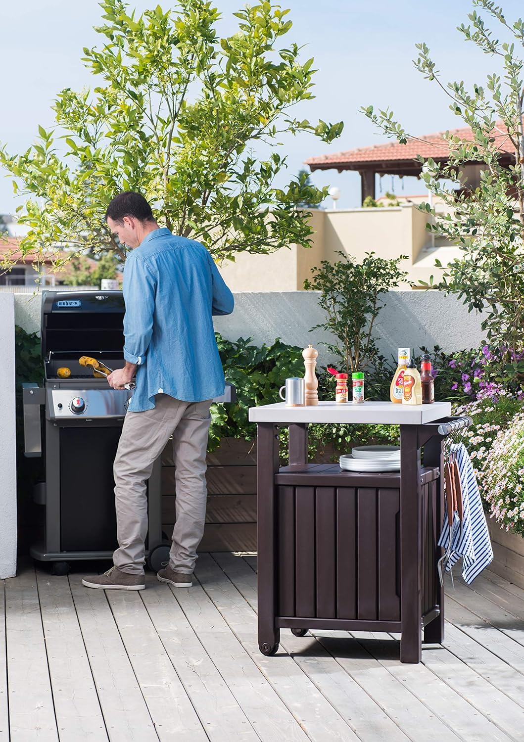 keter-unity-bbq-beistelltisch-70-x-54-x-90-cm-braun-mit-edelstahlplatte image 6