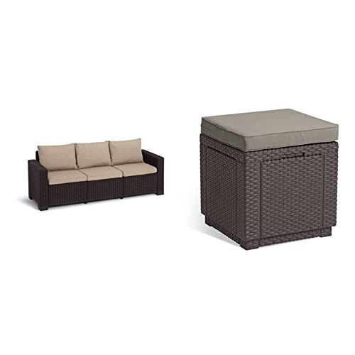 keter-allibert-california-3-sitzer-sofa-braun-warm-taupe-cube-hocker-mit-staurau image 2