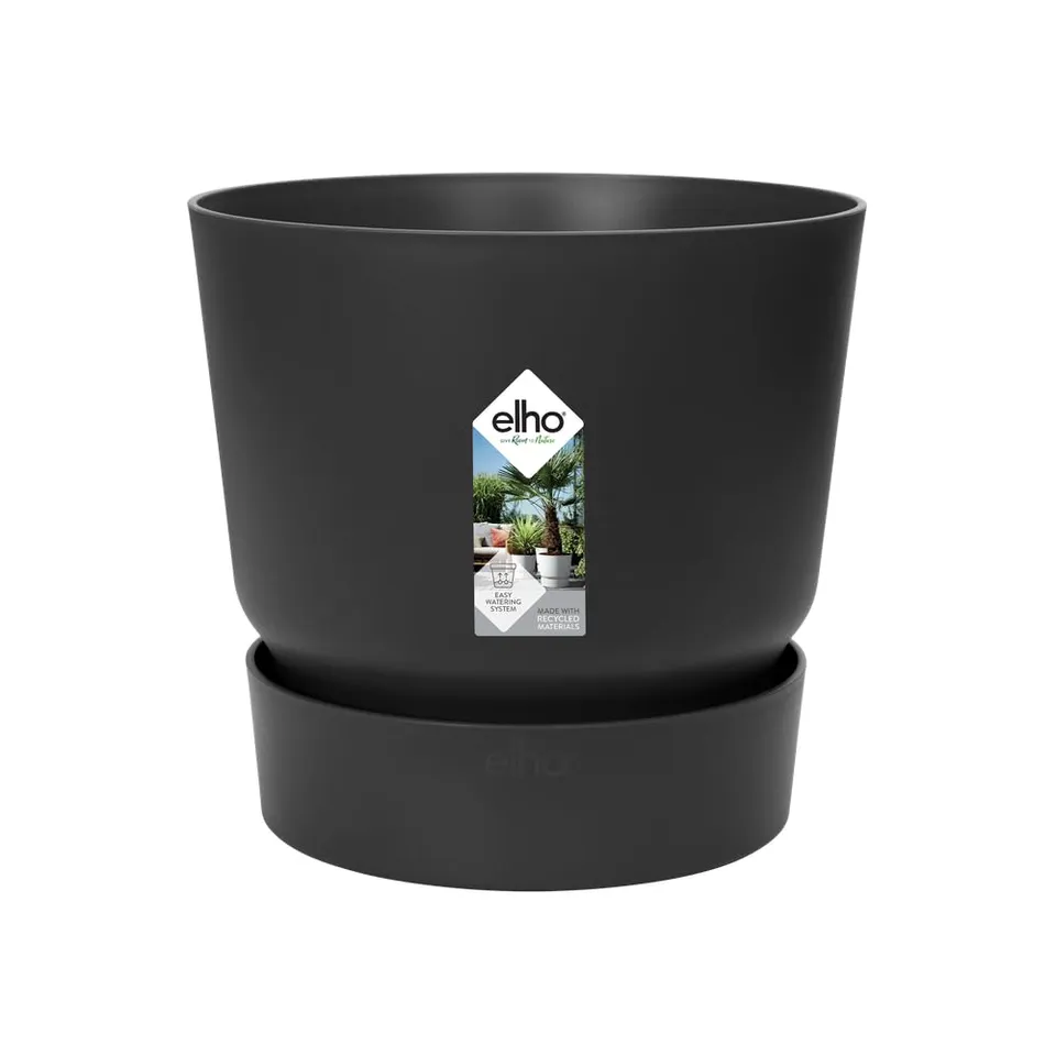 elho-greenville-rund-25-cm-living-schwarz-mit-untersetzer image 1