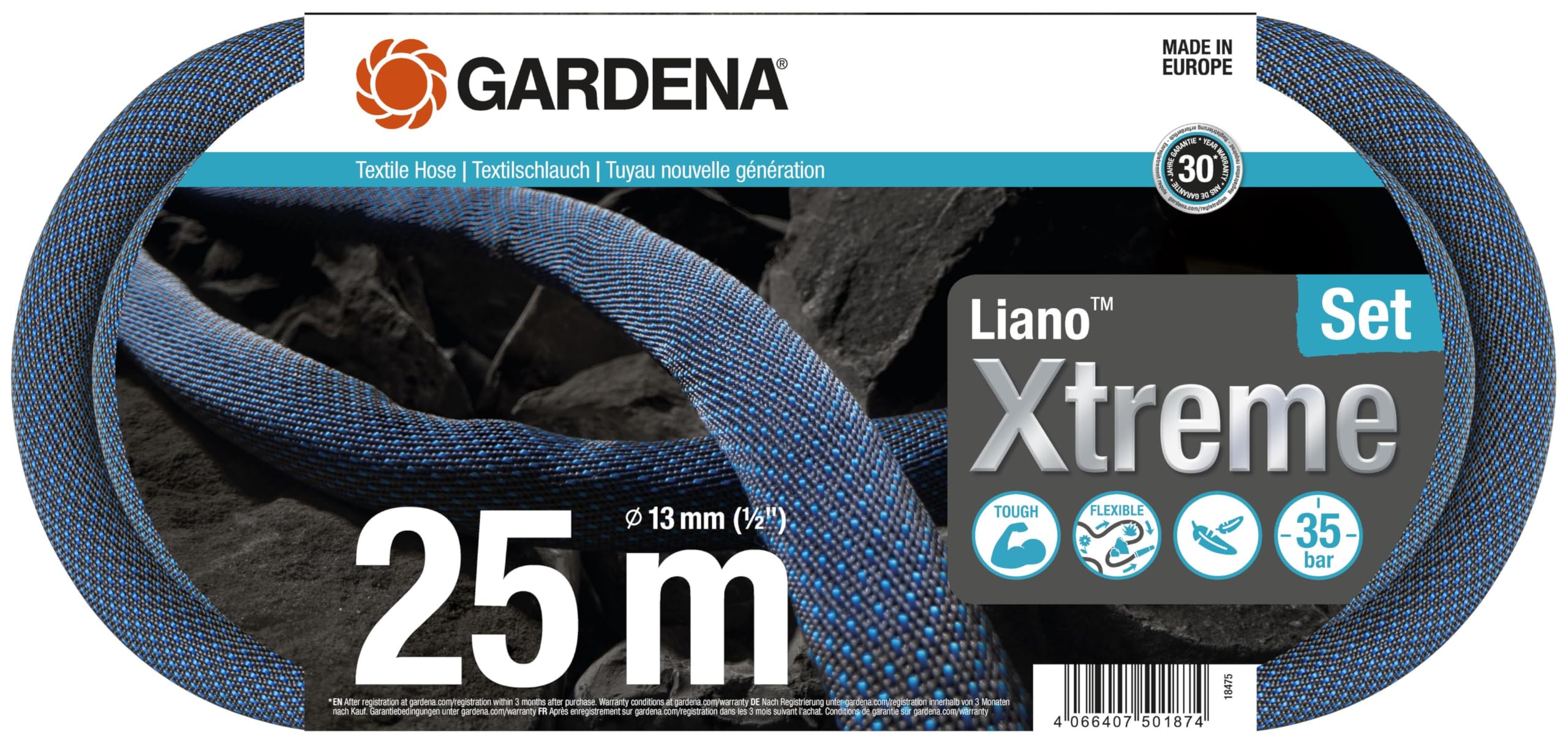gardena-liano-xtreme-1-2-zoll-25-m-set-18475-20-textil-gartenschlauch-mit-spritz image 1