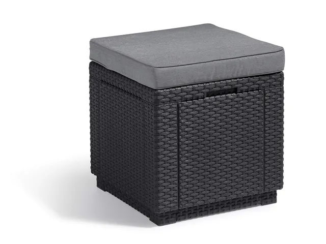 allibert-by-keter-cube-hocker-mit-stauraum-und-kissen-42x42x39-cm-grau-rattanopt image 1