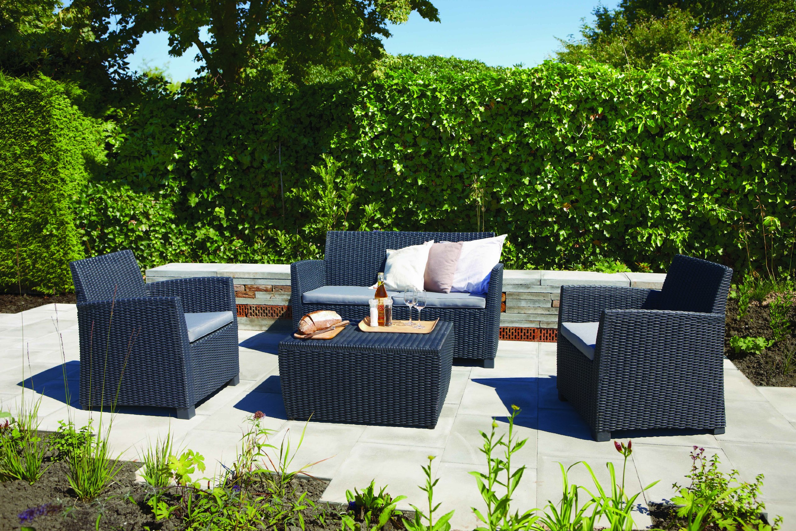 allibert-corona-lounge-set-mit-kissenbox-tisch-4-teilig-rattanoptik-graphit image 2
