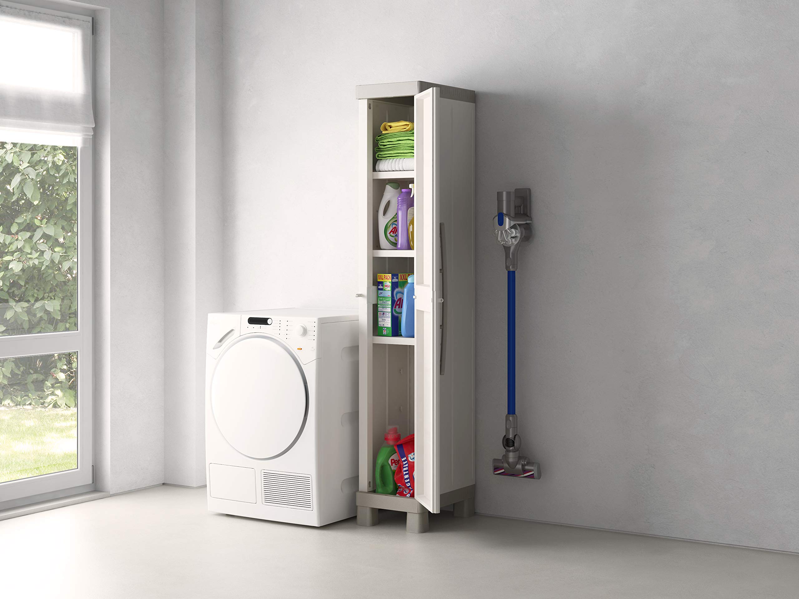 keter-excellence-kunststoffschrank-schmal-1-t-rig-33-x-45-x-182-cm-beige-taupe image 2
