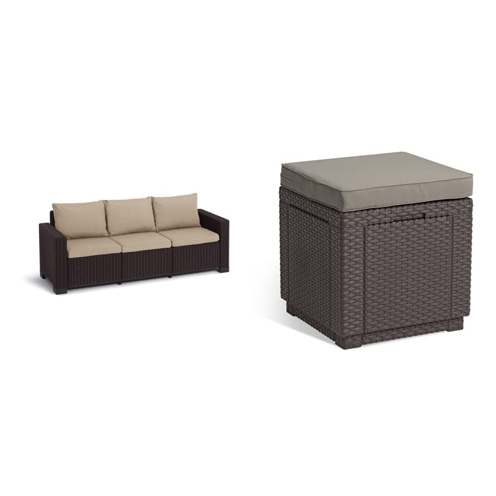 keter-allibert-california-3-sitzer-sofa-braun-warm-taupe-cube-hocker-mit-staurau image 1