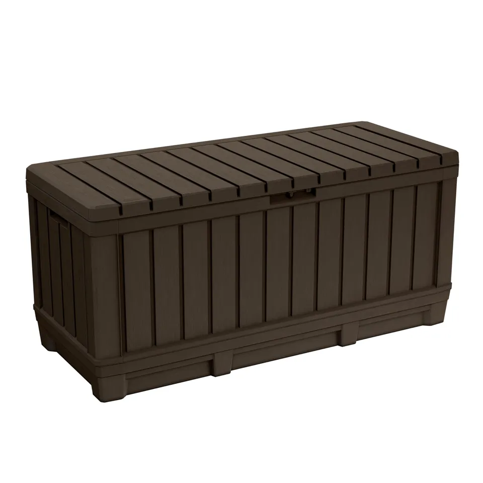 keter-kentwood-gartentruhe-350-l-braun-wetterfeste-aufbewahrungsbox-in-holzoptik image 1