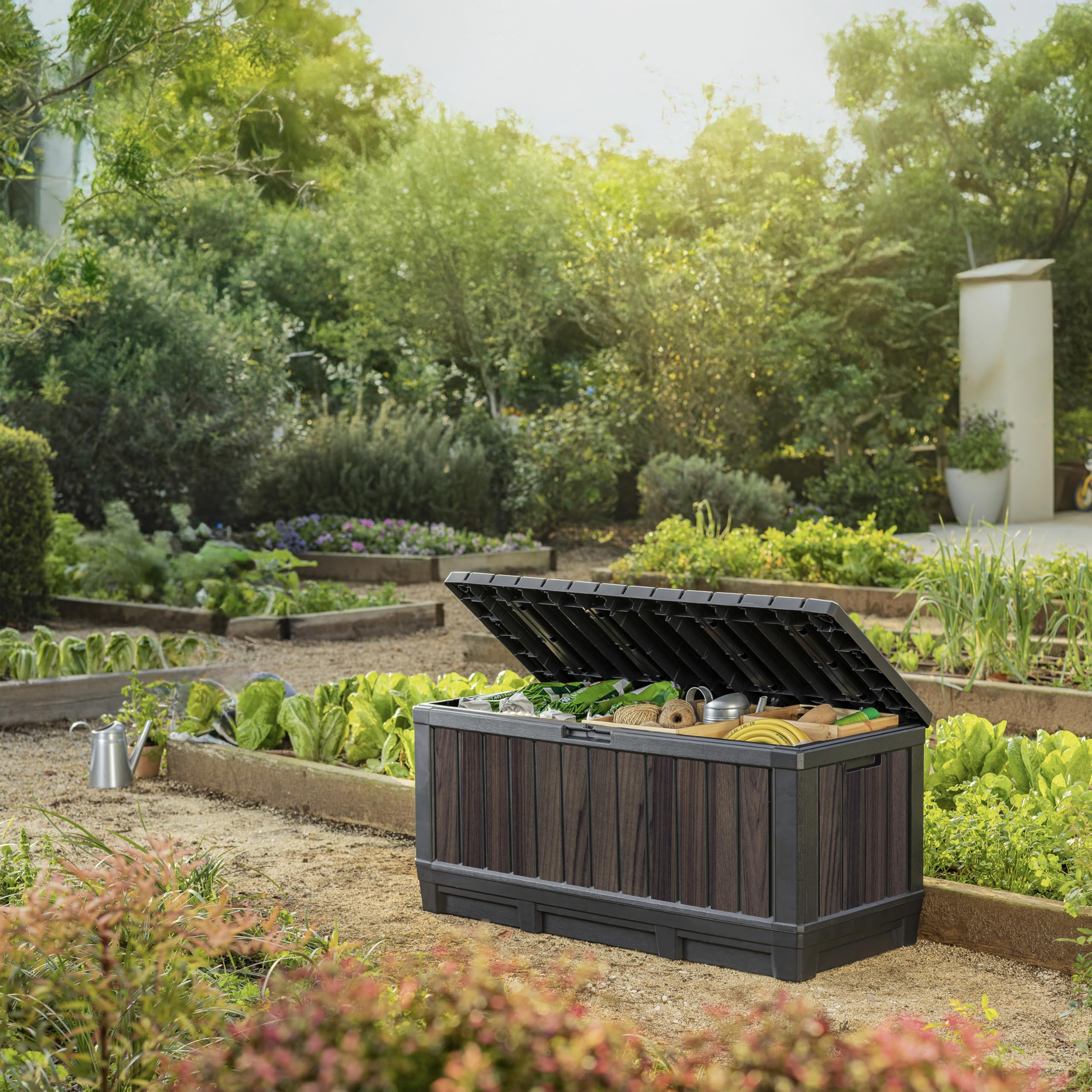 keter-kentwood-gartentruhe-350l-rosenholzoptik-wetterfeste-sitztruhe-abschlie-ba image 3