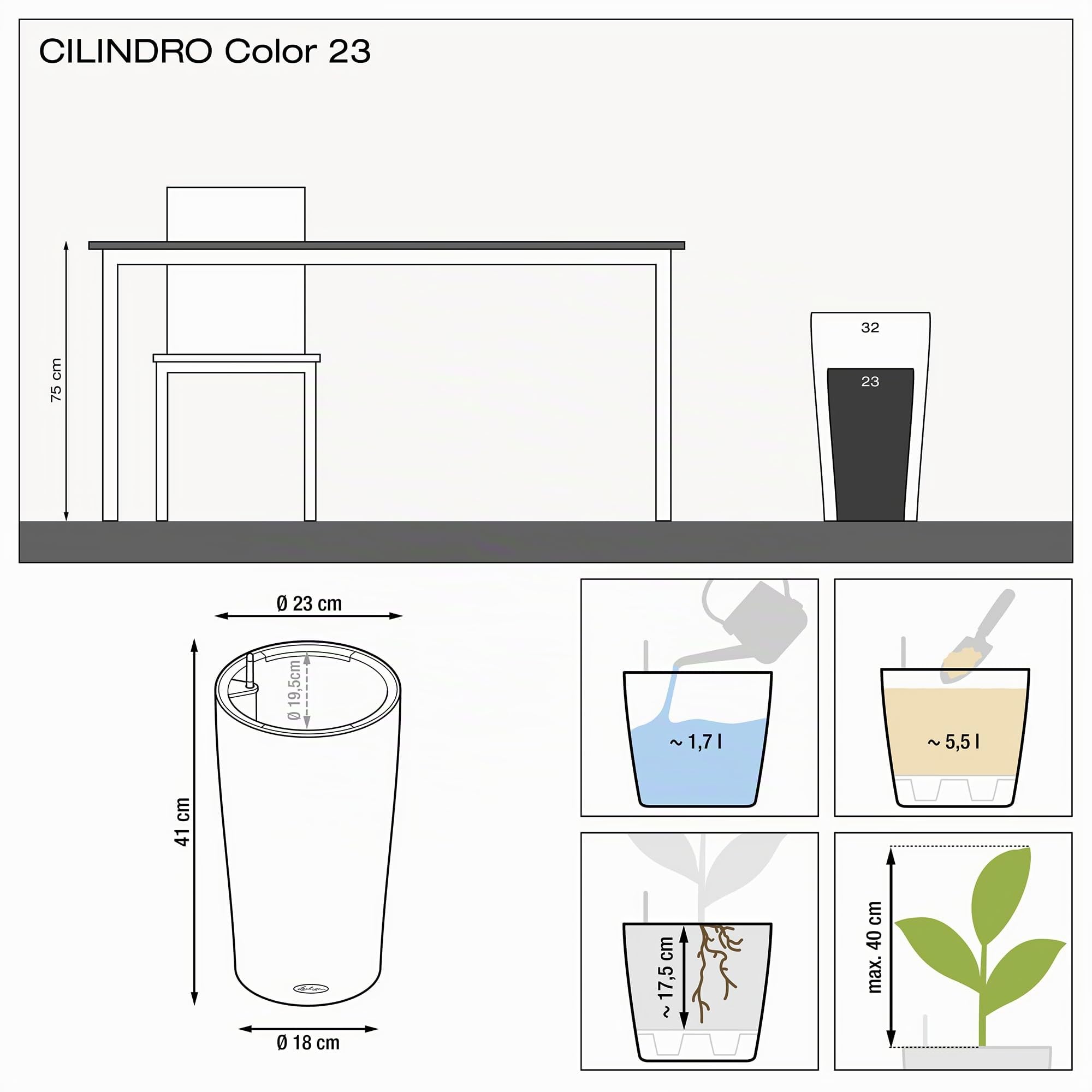 lechuza-cilindro-color-23-pflanzs-ule-mit-bew-sserungssystem-schiefergrau image 4