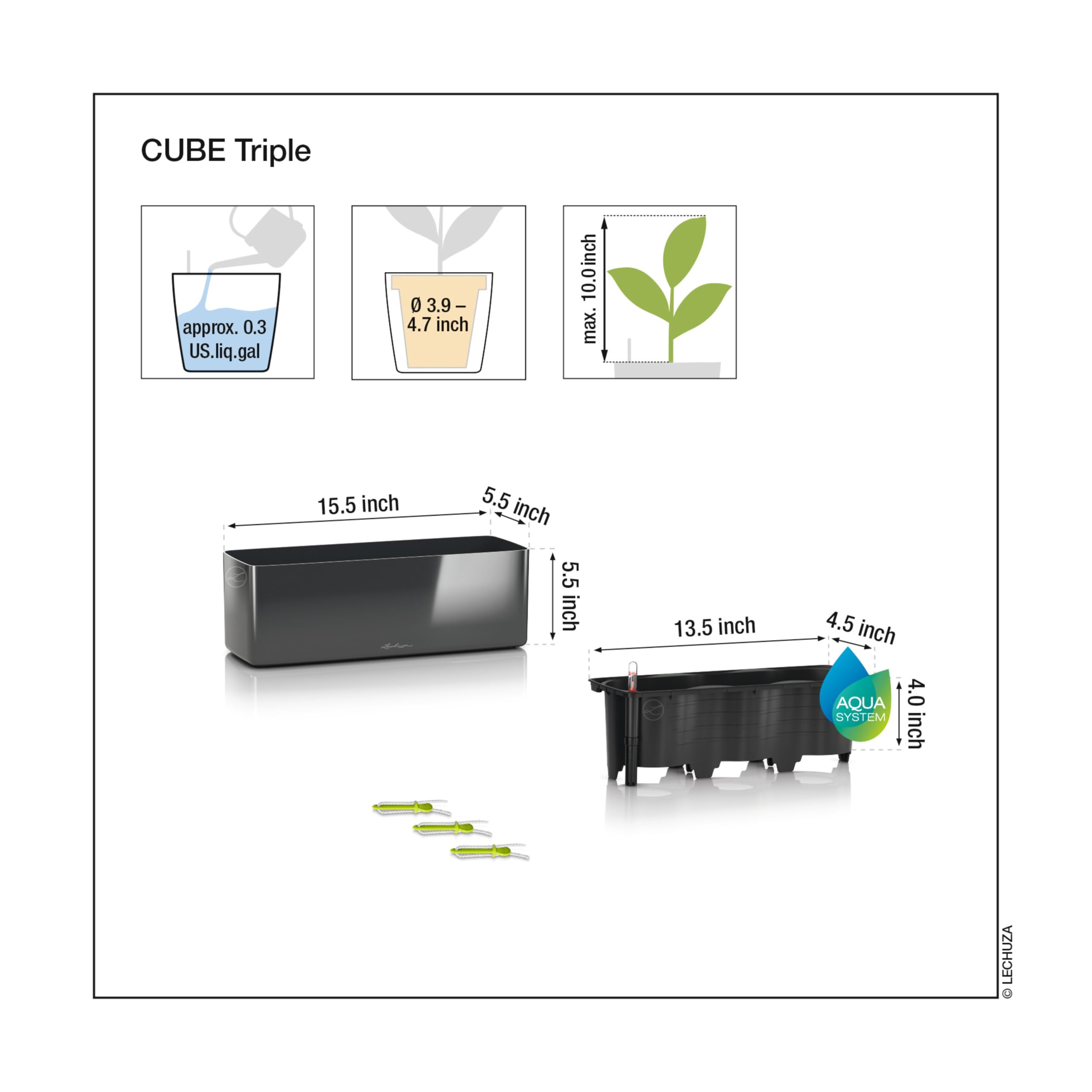 lechuza-cube-premium-triple-pflanzgef-mit-stick-bew-sserung-wei-hochglanz image 3
