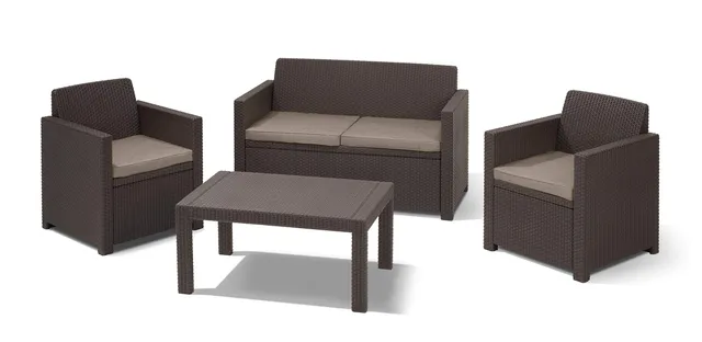 keter-merano-lounge-set-4tlg-sofa-2-sessel-und-tisch-in-braun-taupe image 1