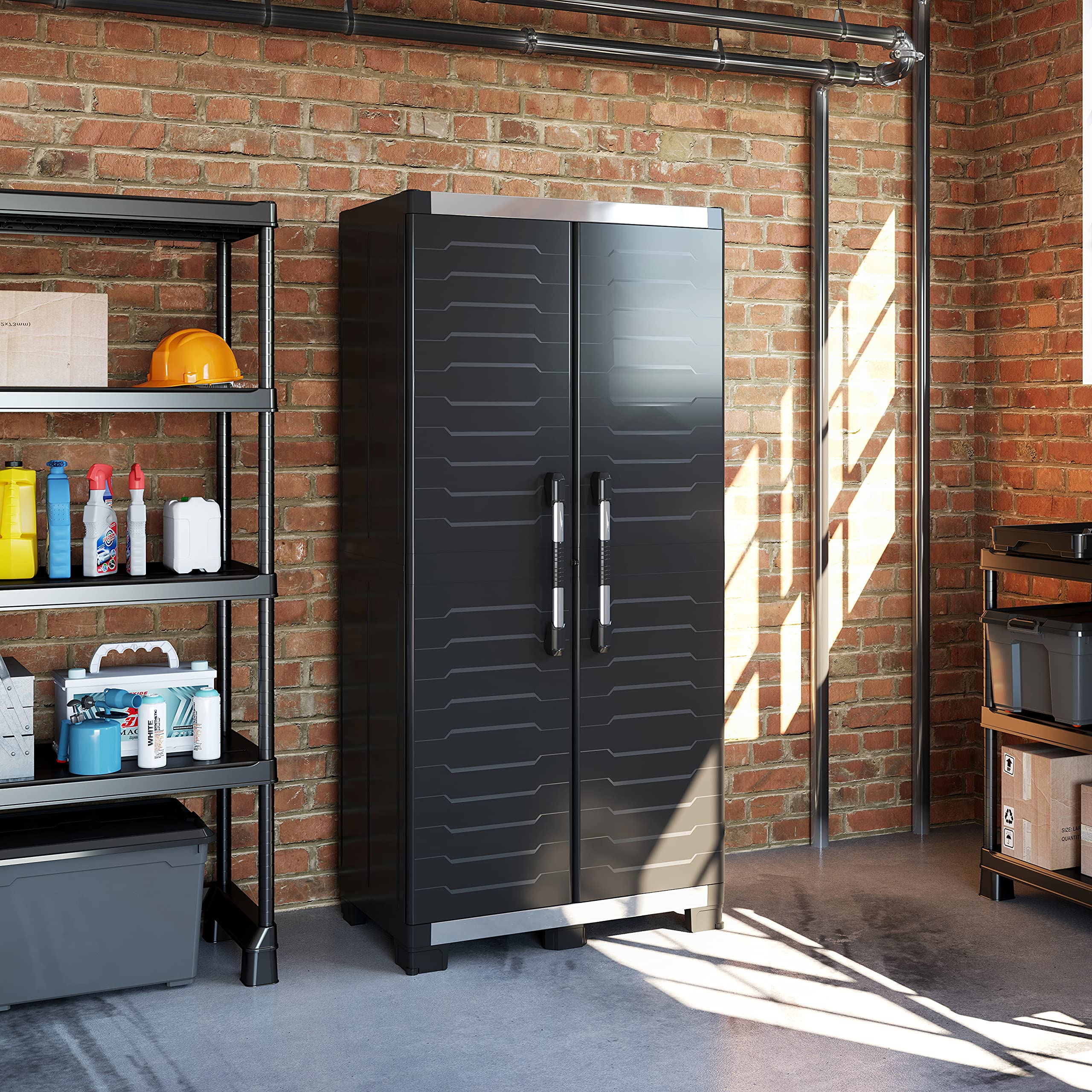 keter-xl-garage-kunststoffschrank-hoch-89x54x188-cm-schwarz-silber image 2